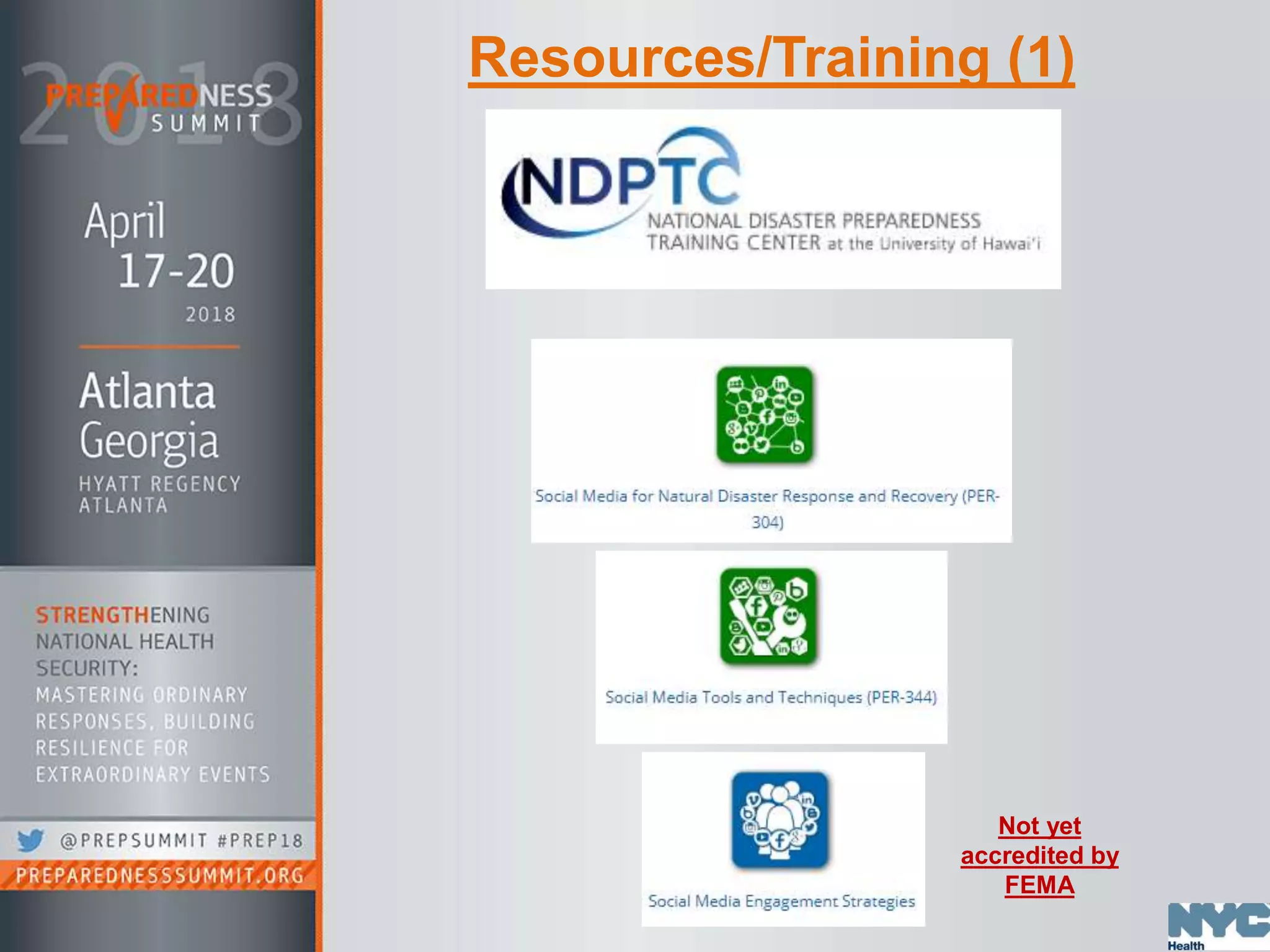 Resources/Training (1)
Not yet
accredited by
FEMA
 