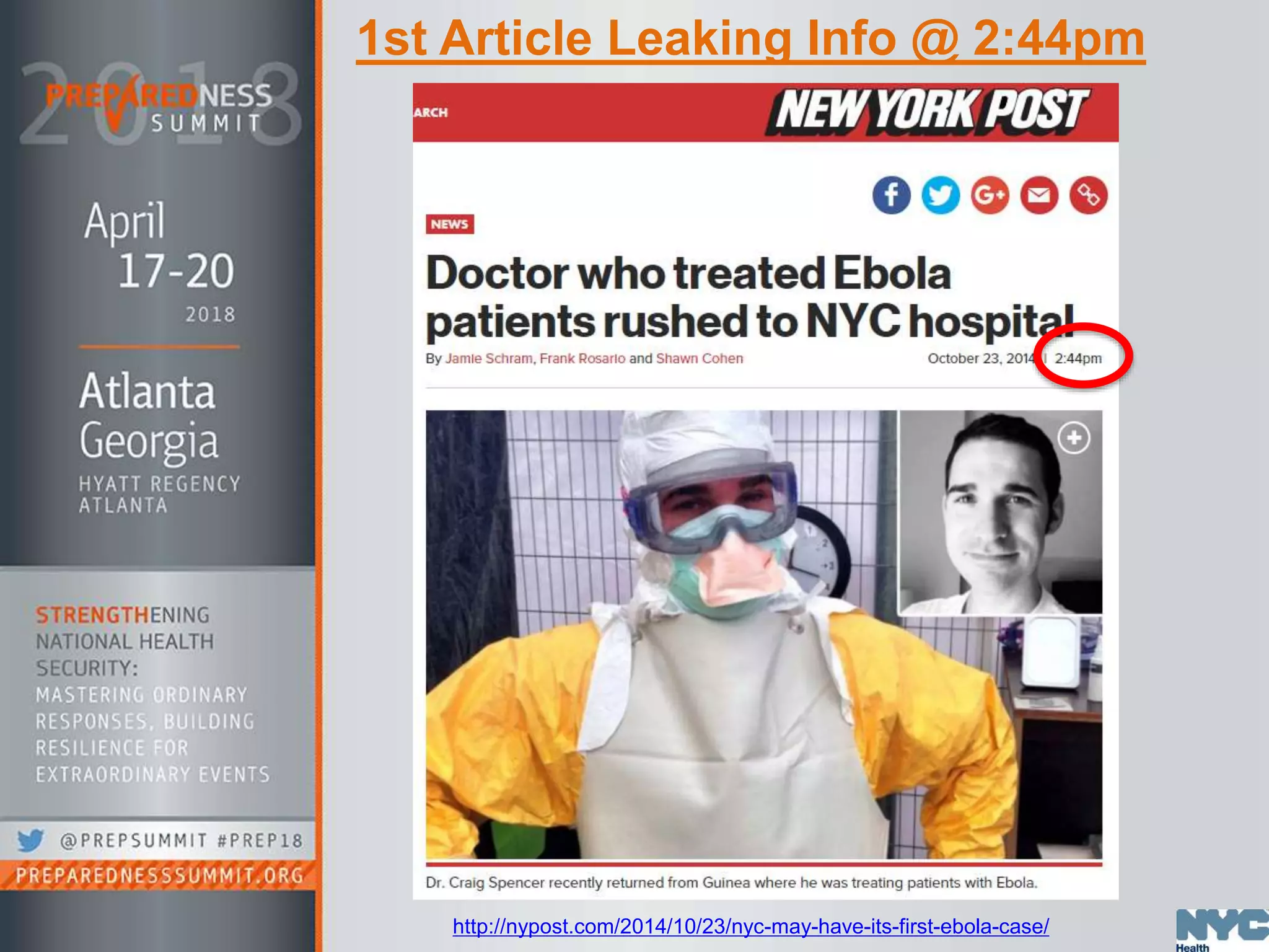 1st Article Leaking Info @ 2:44pm
http://nypost.com/2014/10/23/nyc-may-have-its-first-ebola-case/
 