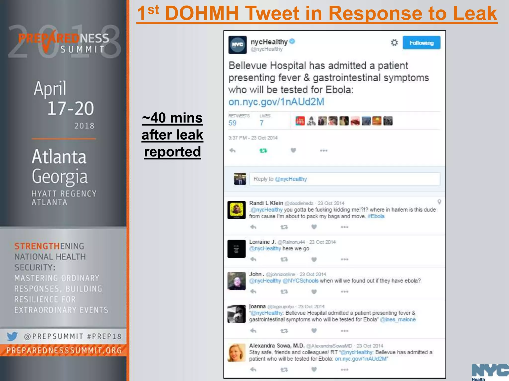 1st DOHMH Tweet in Response to Leak
~40 mins
after leak
reported
 