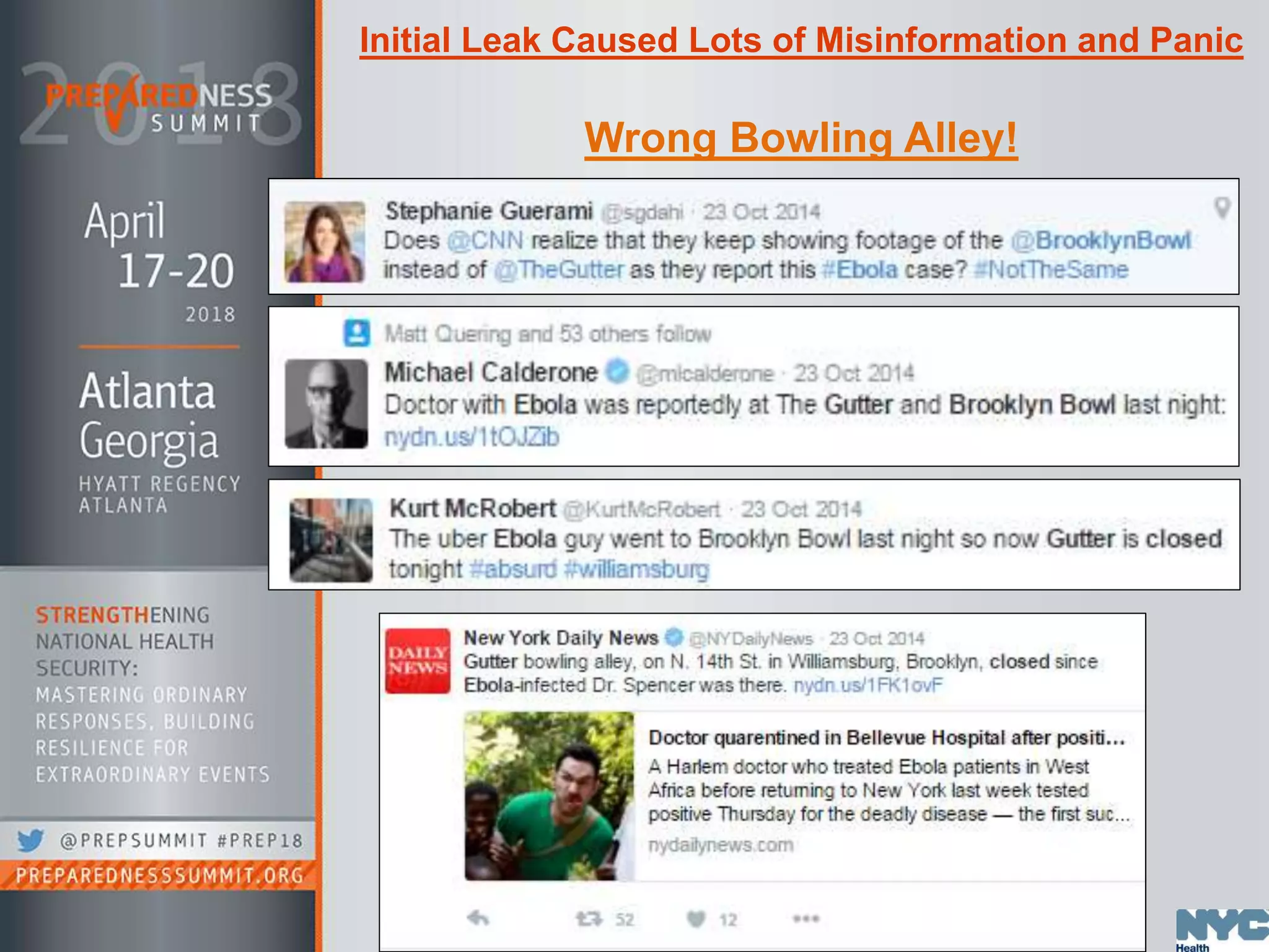 Initial Leak Caused Lots of Misinformation and Panic
Wrong Bowling Alley!
 