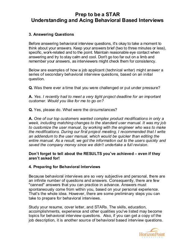 examples of behavioral based interview questions
