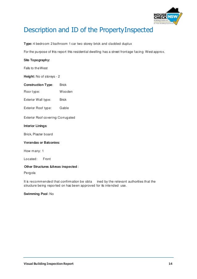 Pre Purchase Building Inspection Report Template