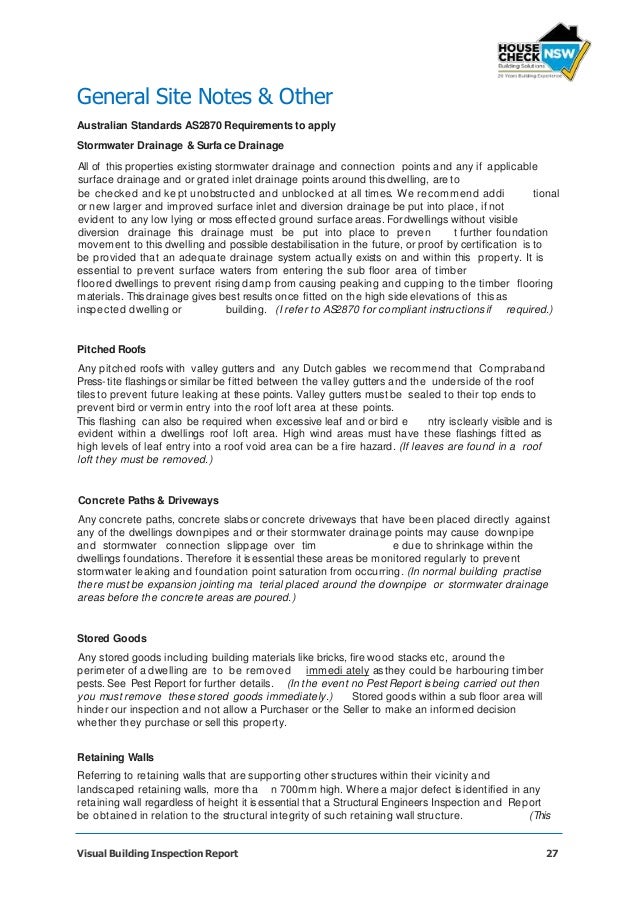 Pre Purchase Building Inspection Report Template