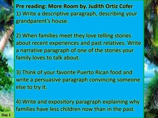 More Room by. Judith Ortiz Cofer | PPTX