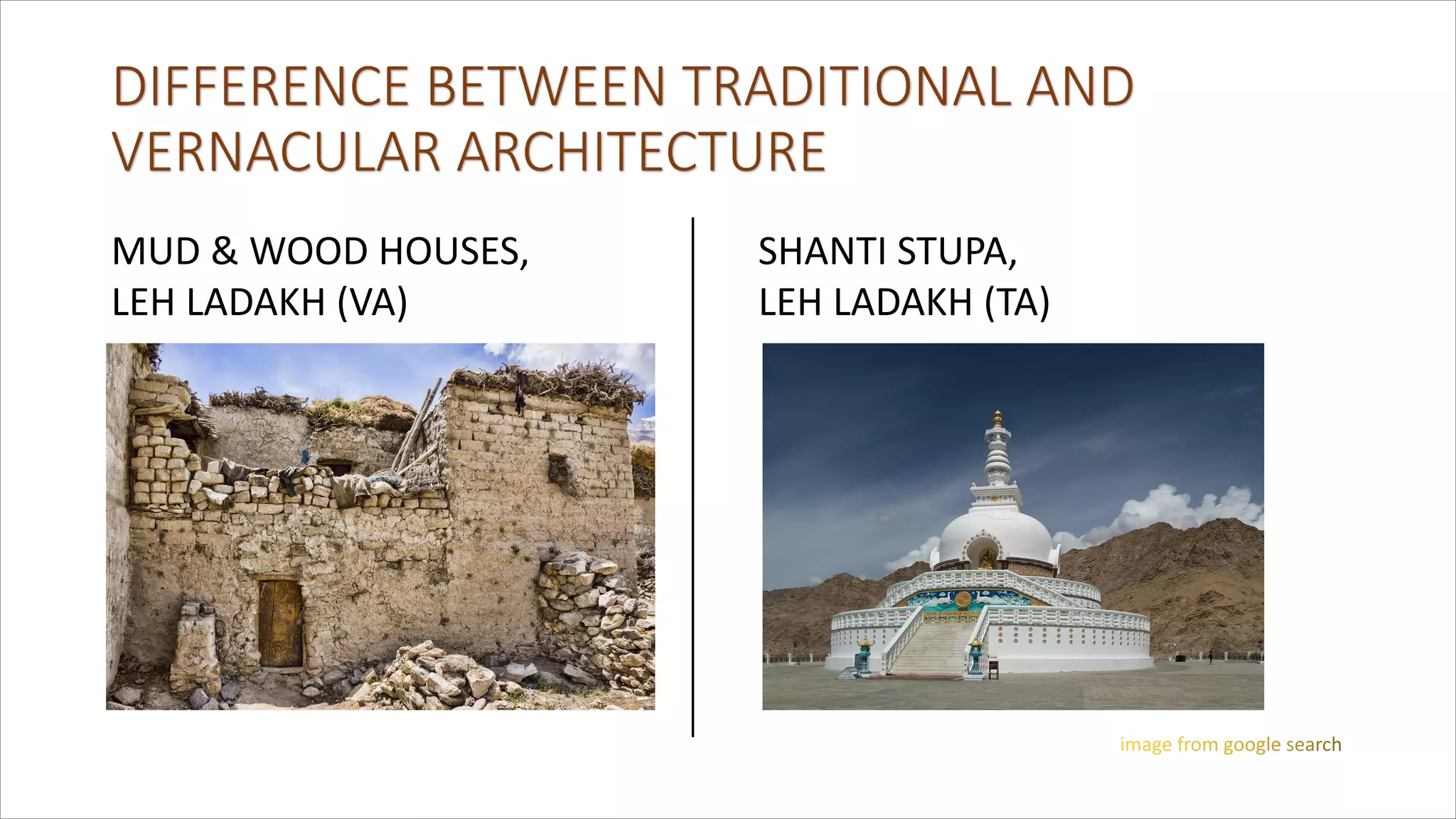 SHANTI STUPA,
LEH LADAKH (TA)
MUD & WOOD HOUSES,
LEH LADAKH (VA)
 