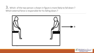3. Which of the two person s shown in figure is more likely to fall down ? 
Which external force is responsible for his falling down.? 
a 
 