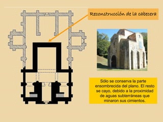 Sólo se conserva la parte
ensombrecida del plano. El resto
se cayo, debido a la proximidad
de aguas subterráneas que
minaron sus cimientos.
Reconstrucción de la cabecera
 