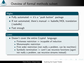 Exploring the Cryptol Toolset