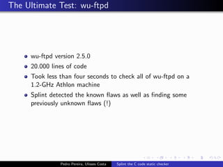 Splint the C code static checker