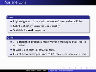 Splint the C code static checker