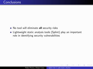 Splint the C code static checker
