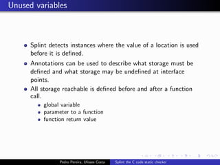 Splint the C code static checker