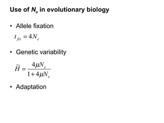 Use of  N e  in evolutionary biology Allele fixation Genetic variability Adaptation 