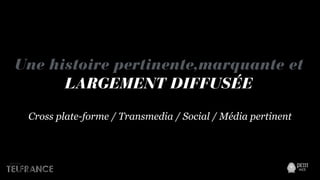 Une histoire pertinente,marquante et
LARGEMENT DIFFUSÉE
Cross plate-forme / Transmedia / Social / Média pertinent