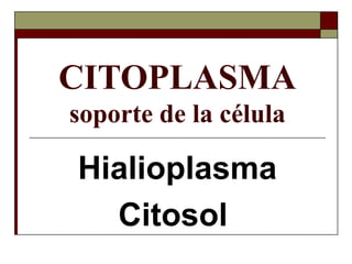 CITOPLASMA
soporte de la célula

Hialioplasma
Citosol

 