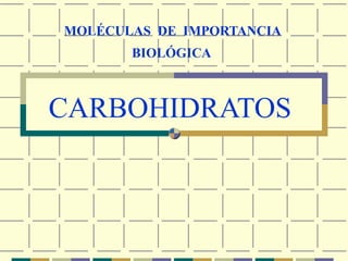 MOLÉCULAS DE IMPORTANCIA
BIOLÓGICA

CARBOHIDRATOS

 