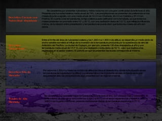 Se caracteriza por presentar nubosidad y niebla nocturna con una gran continuidad durante todo el año. Presenta una humedad relativa media anual de 74%. Las precipitaciones se presentan de preferencia en los meses de junio a agosto, con una media anual de 12 mm en Chañaral, 24 mm en Caldera y 37 mm en Freirina. En cuanto a las temperaturas, la faja costera puede calificarse como templada, ya que todos los meses presentan en promedio entre 10° y 20 °C, con una oscilación diaria de 7,5 °C, que refleja la influencia marina, de la relación entre precipitación y temperatura se puede decir que todos los meses del año son secos. Entre el límite del área de nubosidad costera y los 1.200 m a 1.500 m de altitud, se desarrolla un medio árido de ancho variable sometido al influjo de la inversión de la temperatura producida por la subsidencia de aire del Anticiclón del Pacífico. La ciudad de Copiapó, por ejemplo, presenta 120 días despejados al año y una temperatura media anual de 17,7 °C, con una oscilación media diaria de 16 °C, valor que duplica a los registrados en el sector costero. El periodo en que se presentan las lluvias corresponde al invierno. Por sobre los 1.500 m y hasta los 4.000m de altitud se ubica el desierto frío, donde la fluctuación de las temperaturas es reguladapor la altitud. La característica más importante de este ambiente es la gran sequedaddel aire, las precipitaciones aquí presentes son de régimen invernal. Se caracteriza por presentar bajas temperaturas durante todo el año, con variación bajo y sobre cero. El límite inferior de este clima varía entre los 4.000 y 4.500 m en el sector septentrional y hasta los 3.500 a 3.800 m en la parte meridional; presenta oscilaciones diarias de temperatura superiores a 15 °C. Desértico Costero con Nubosidad Abundante : Desértico Transicional : Desértico Frío de Montaña : Tundra de Alta Montaña : 