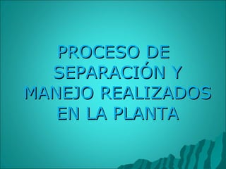 PROCESO DE SEPARACIÓN Y MANEJO REALIZADOS EN LA PLANTA 