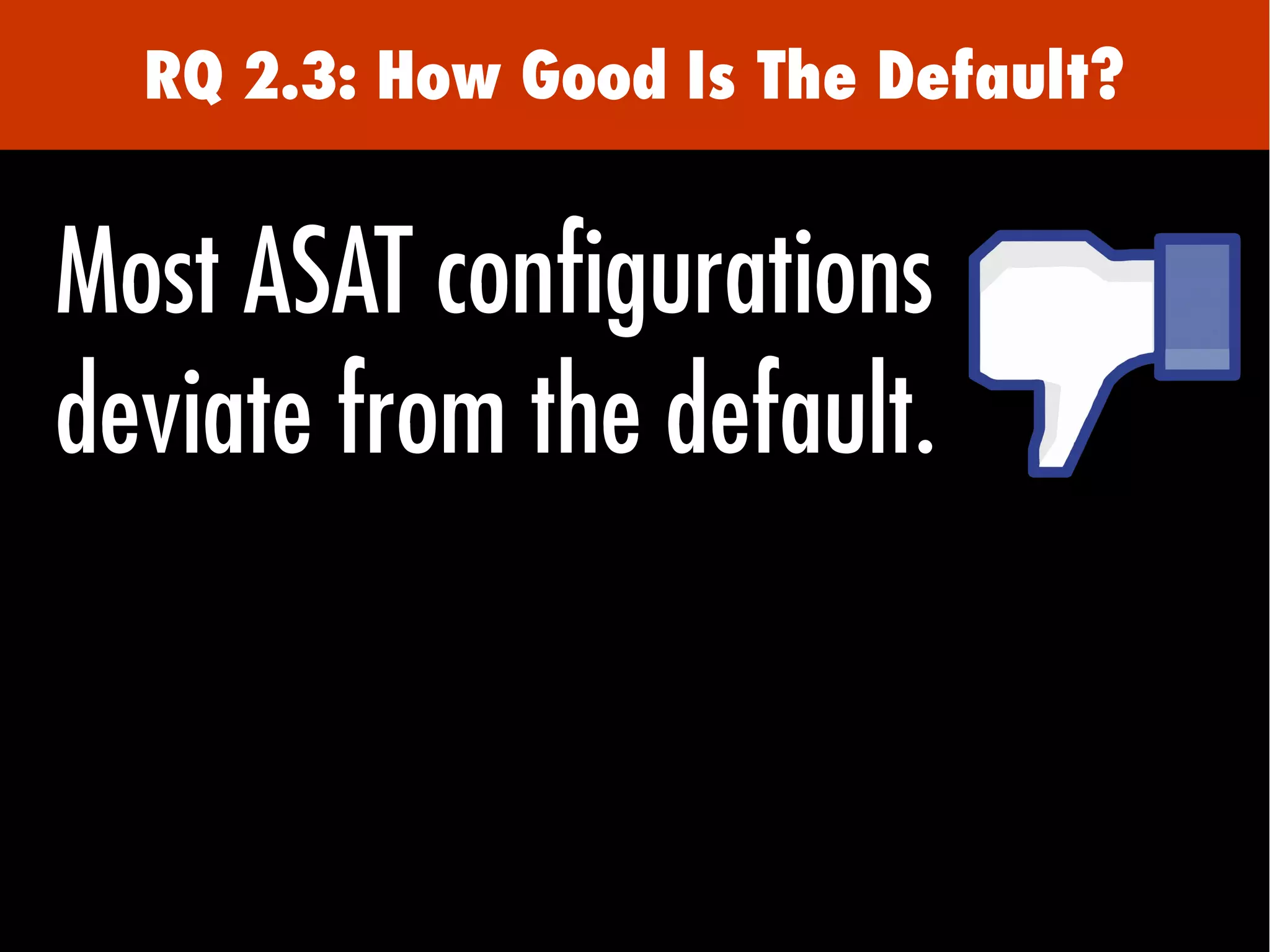RQ 2.3: How Good Is The Default?
Most ASAT configurations
deviate from the default.
 
