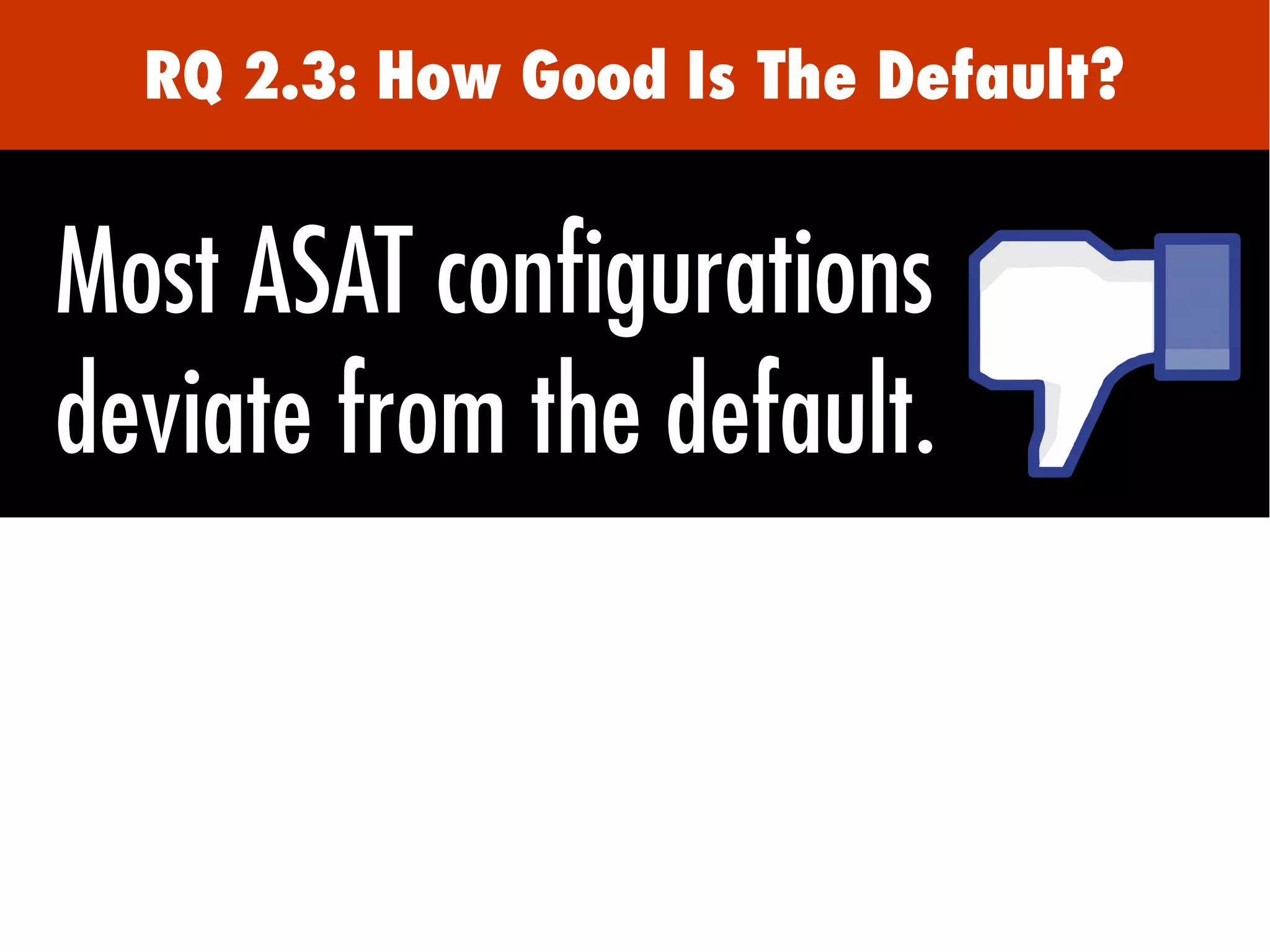 RQ 2.3: How Good Is The Default?
Most ASAT configurations
deviate from the default.
 