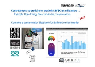 Connaître la consommation électrique d'un bâtiment ou d’un quartier
Exemple: Open Energy Data, réduire les consommations
Concrètement: co-produire en proximité avec les utilisateurs …
 