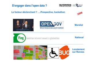 S’engager dans l’open data ?
Le facteur déclenchant ? ….Prospective, hackathon
Mondial
National
Localement
sur Rennes
 