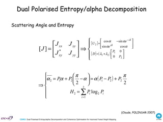 Dual Polarised Entropy/alpha Decomposition Scattering Angle and Entropy  (Cloude, POLINSAR 2007) 