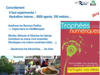 www.rennes-metropole.fr
Aménagement et Usages du Numérique 13
Il faut expérimenter !
Hackathon interne… 6000 agents, 350 m...