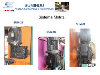 SUMINDU
ACEROS ESPECIALES E INOXIDABLES



                  Sistema Motriz.
SUM-21
                                    SUM-22

                         SUM-07
 