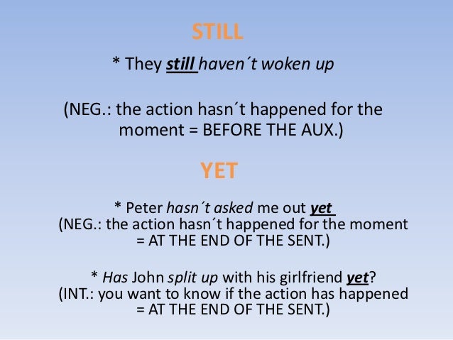 Pres Perf With Ever Never Already Just Yet Still