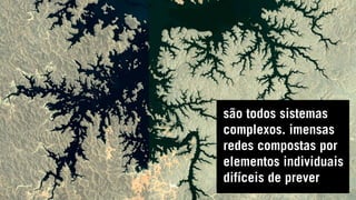 são todos sistemas
complexos. imensas
redes compostas por
elementos individuais
difíceis de prever
 