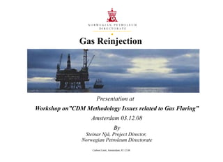 Gas Reinjection   Presentation at  Workshop on”CDM Methodology Issues related to Gas Flaring” Amsterdam 03.12.08 By Steinar Njå, Project Director,  Norwegian Petroleum Directorate Carbon Limit, Amsterdam, 03.12.08 