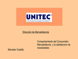 Comportamiento del Consumidor. Mercadotecnia  y la satisfaccion de necesidades Salvador Castillo Dirección de Mercadotecnia 