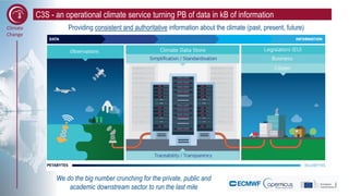 Climate
Change
C3S - an operational climate service turning PB of data in kB of information
Providing consistent and autho...
