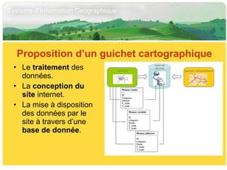 Le  traitement  des données. La  conception du site  internet. La mise à disposition des données par le site à travers d’une  base de donnée . Proposition d’un guichet cartographique 