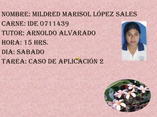 Nombre: Mildred Marisol López Sales  CARNE: IDE 0711439 TUTOR: Arnoldo Alvarado HORA: 15 Hrs. DIA: SABADO TAREA: Caso de aplicación 2  