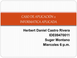 Herbert Daniel Castro Rivera
IDE09470011
Suger Montano
Miercoles 6:p.m.
CASO DE APLICACIÓN 2
INFORMATICA APLICADA
 