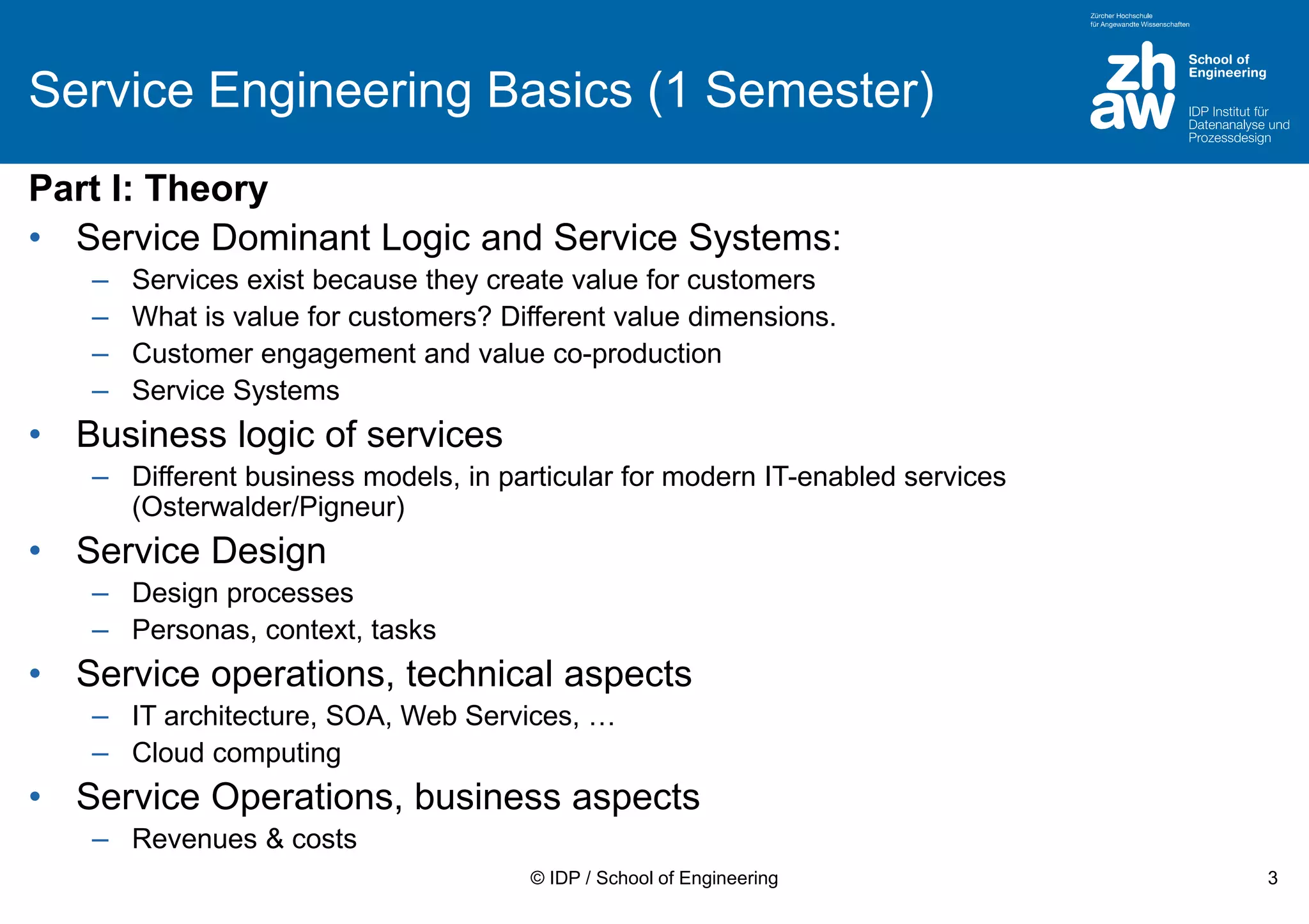 Service Science Teaching Service Science at Zurich University of Applied Sciences | PPT