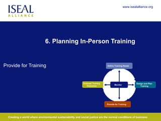 6. Planning In-Person Training Provide for Training Define Training Needs Provide for Training Monitor Design and Plan Training Evaluate Training Outcomes 