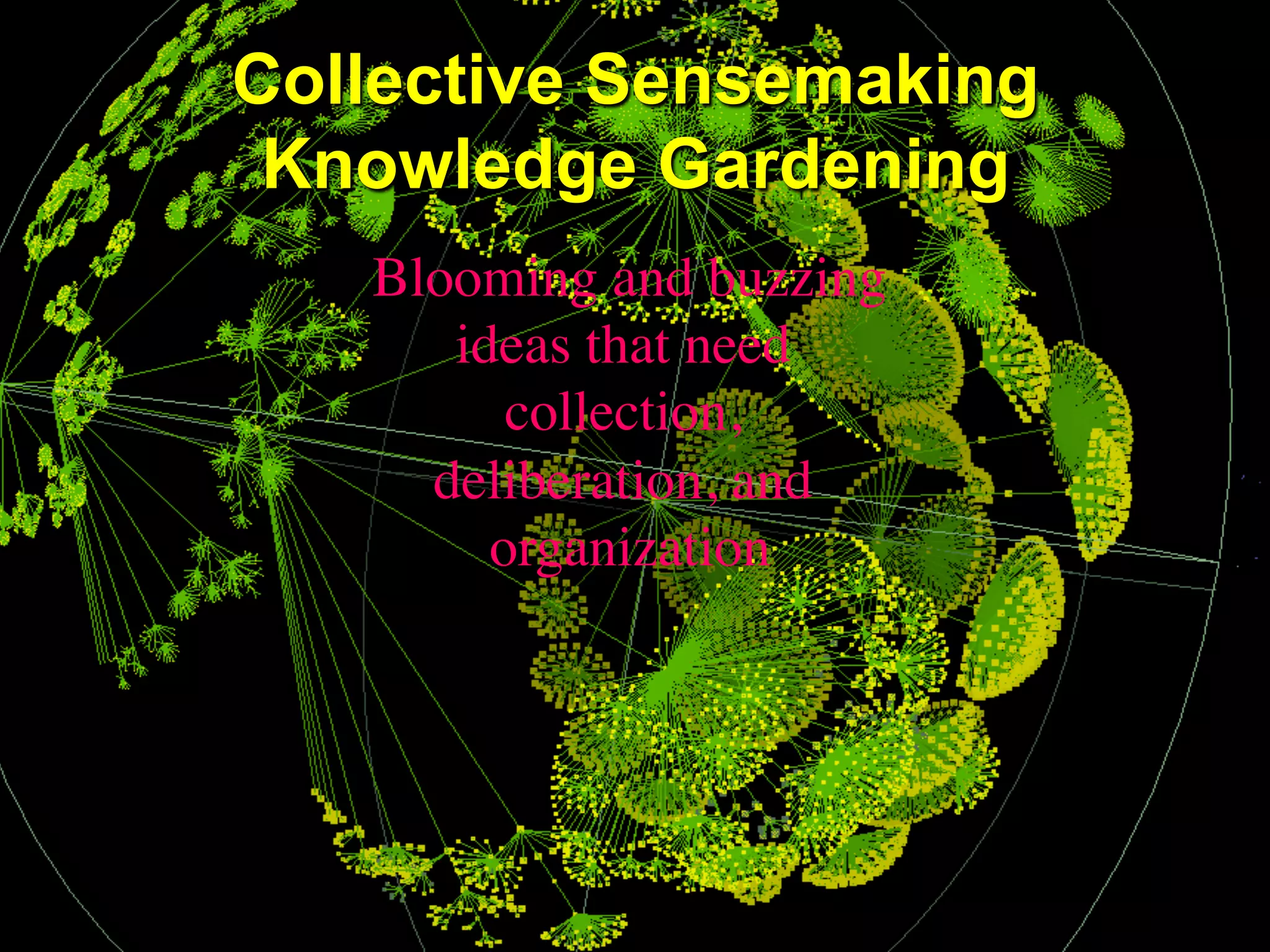 Collective Sensemaking
Knowledge Gardening
Blooming and buzzing
ideas that need
collection,
deliberation, and
organization	

 