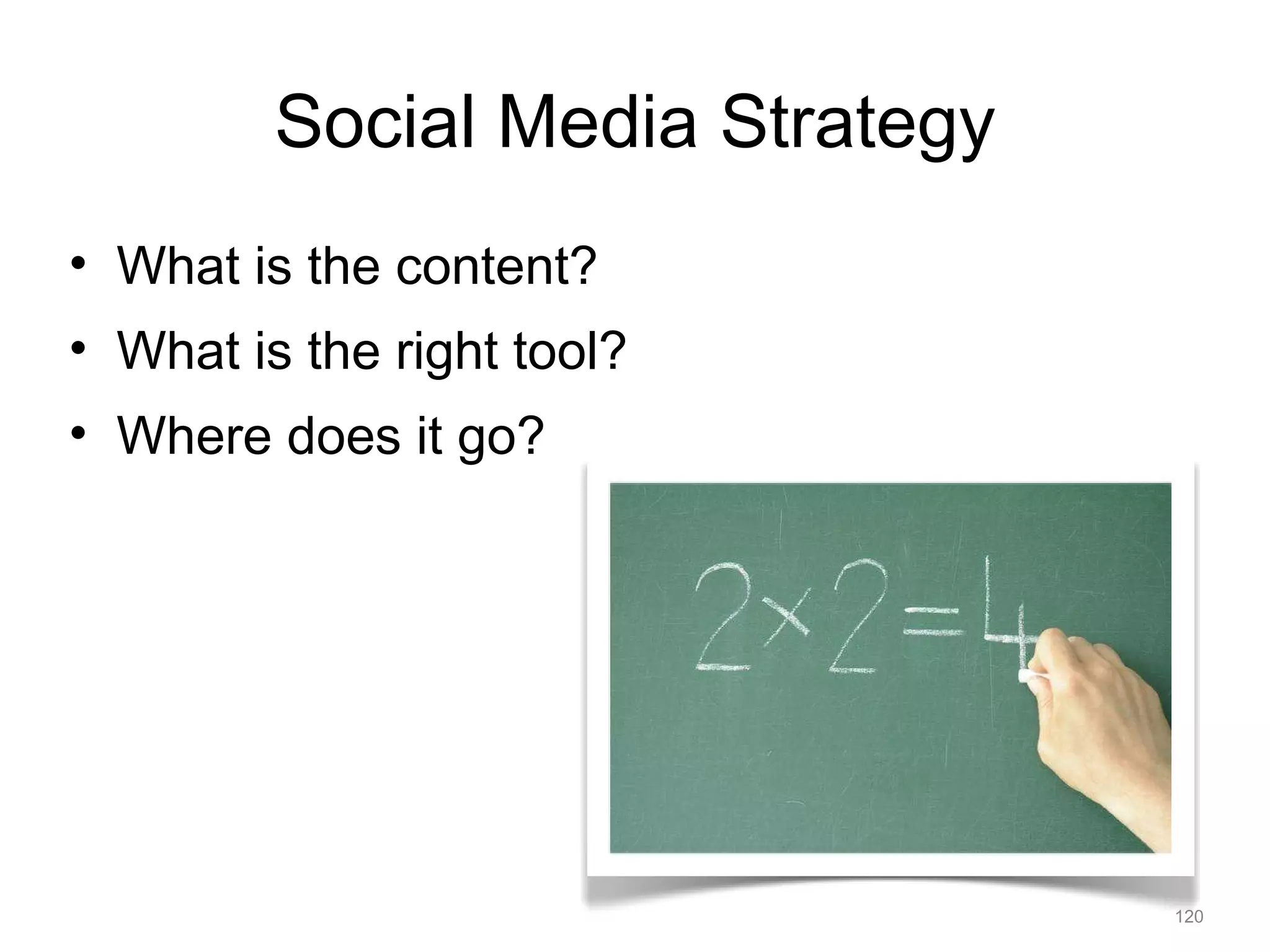 Social Media Strategy What is the content? What is the right tool? Where does it go? 