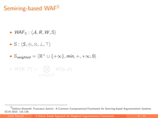 A Matrix Based Approach for Weighted Argumentation Frameworks | PDF
