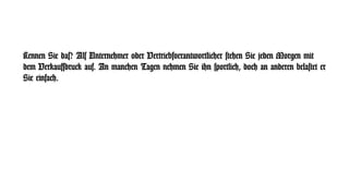 Kennen Sie das? Als Unternehmer oder Vertriebsverantwortlicher stehen Sie jeden Morgen mit
dem Verkaufsdruck auf. An manchen Tagen nehmen Sie ihn sportlich, doch an anderen belastet er
Sie einfach.
 