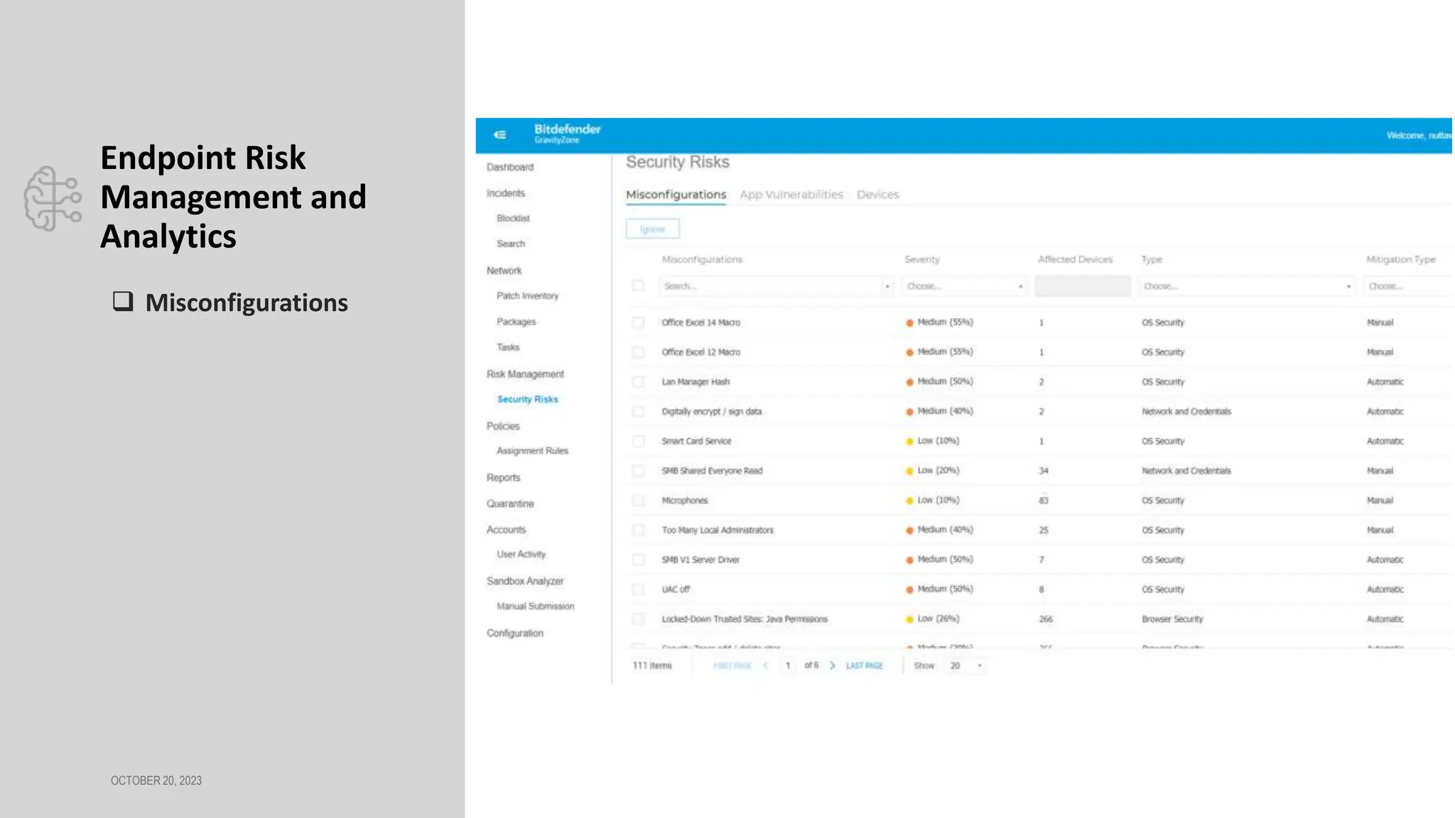 OCTOBER 20, 2023
 Misconfigurations
Endpoint Risk
Management and
Analytics
 