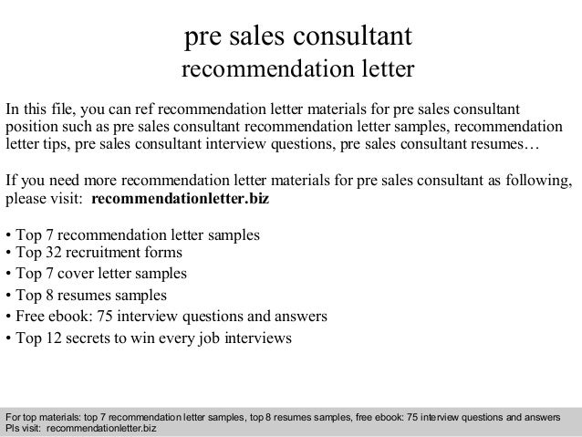 Pre Sales Consultant Recommendation Letter