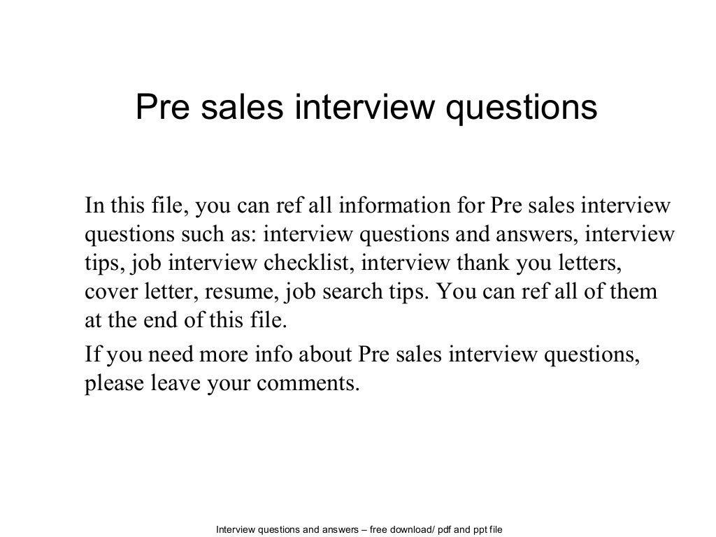 Pre sales interview questions