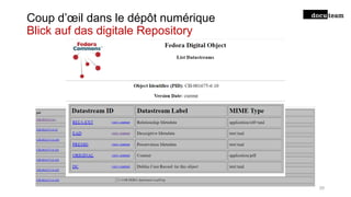 Coup d’œil dans le dépôt numérique
Blick auf das digitale Repository
29
 