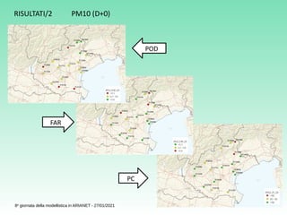 12
8a
giornata della modellistica in ARIANET - 27/01/2021
RISULTATI/2 PM10 (D+0)
PC
POD
FAR
 