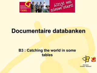 Documentaire databanken
B3 : Catching the world in some
tables

 