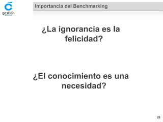 Importancia del Benchmarking 
¿La ignorancia es la felicidad? 
23 
¿El conocimiento es una necesidad?  